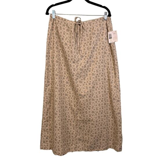 Liz Claiborne Lizwear Maxi Skirt 10 Floral Linen Blend Slit Drawstring Tan NWT - Picture 1 of 11